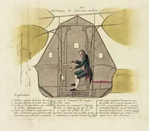 Measurements Prints: Technical diagram of a flying machine, with pilot