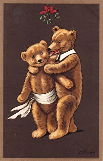 Images Dated 2nd November 2015: Teddy bear couple on a Christmas postcard
