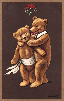 Images Dated 2nd November 2015: Teddy bear couple on a Christmas postcard