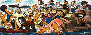 Images Dated 8th November 2007: Teddy Bears playing on the beach