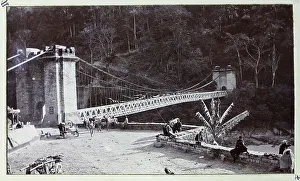 Teesta Bridge, crossing the Teesta River in West Bengal, India, connecting Darjeeling and Kalimpong, from a fascinating album which reveals new details on a little-known campaign in which a British military force brushed aside Tibetan defences to