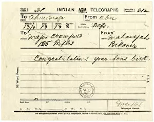 Birth Gallery: Telegraph from Maharaja Bikaner to Major Crawford