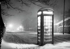 Kiosk Prints: A telephone box in Winter in the 1940s