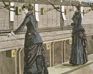 Telecommunications Prints: Telephone central office. Switching room and telephonists. M