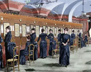 Telecommunications Prints: Telephone service in Madrid. Central office