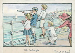 Barker Prints: The Telescope Seaside Holidays Children's Postcard