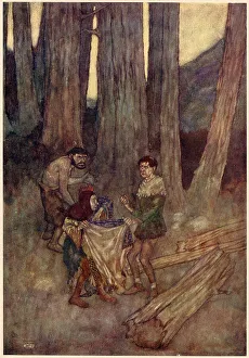 The Tempest by William Shakespeare. Act IV, scene I. Stephano: Put off that gown, Trinculo; by this hand I'll have that gown. Illustration by Edmund Dulac. Date: 1908