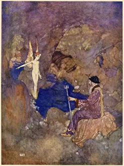 The Tempest by William Shakespeare. Act V, scene I. Ariel: All prisoners, sir, in the lime-grove which weather-fends your cell. Illustration by Edmund Dulac. Date: 1908