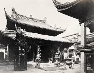 Pagoda Collection: Temple courtyard with bronze artifacts, Shanghai China
