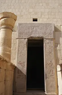 Vulture Prints: Temple of Hatshepsut. Door with polychrome reliefs represent