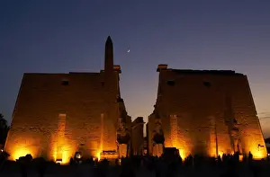 Temple of Luxor. Night view of the monumental entrance