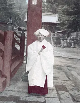 Geisha Prints: Temple miko or shrine maiden Japan, c. 1890