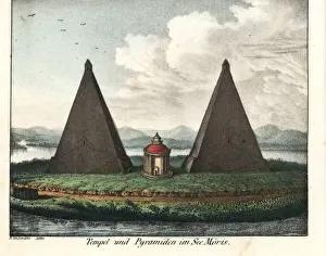 Pyramid Prints: Temple and pyramids on Lake Karun (Moeris), El Faiyum, Egypt