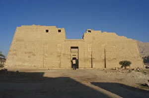 Temple of Ramses III. First pylon with reliefs depicting bat