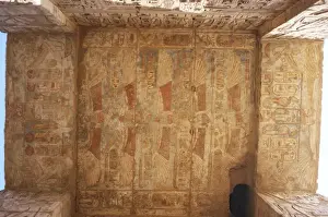 Temple of Ramses III. Reliefs winged beetles with wings outs