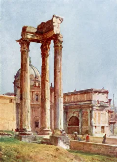 Roma Prints: The Temple of Vespasin viewed from the portico of the Dii Consentes. Date: 1905
