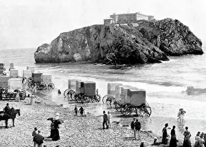 Catherines Prints: Tenby beach and St. Catherine's Rock Victorian period