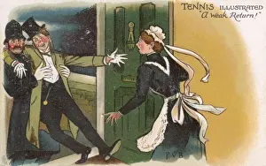 Bradshaw Prints: Tennis Illustrated - Comic Postcard - A Weak Return
