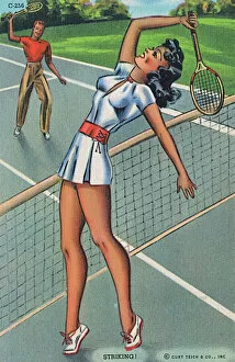 Ball Collection: Tennis-playing brunette beauty prepares to smash