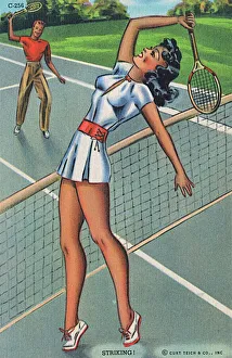 Surprised Gallery: Tennis-playing brunette beauty prepares to smash