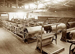 Tentering cloth in a woollen mill in Bradford