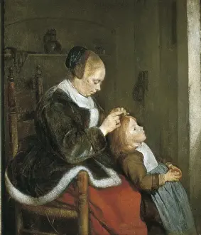 Combing Prints: TERBORCH, Gerard (1617-1681). A mother combing