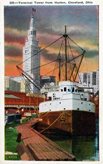 Terminal Prints: Terminal Tower from the Harbour, Cleveland, Ohio, USA