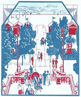 Excelsior Prints: Terrace and beach entrance of the Excelsior