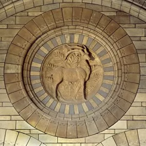 Capra Gallery: Detail of terracotta panel showing ibex