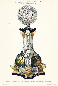Crockery Prints: Terrestrial sphere, furniture for a hall or library, Rouen