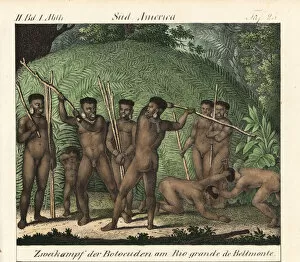 Bahia Collection: Territorial duels between Botocudo men, Bahia