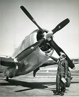 Hollow Prints: Test pilot Gerard Demunk - front of Curtiss-Wright propeller