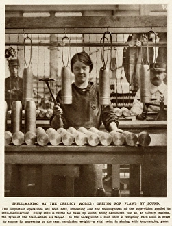Testing for flaws in the sound, Creusot works, France 1915 Testing for flaws in the sound, Creusot works, France 1915