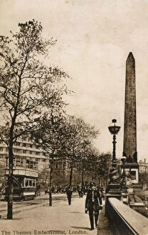 Cleopatras Collection: The Thames Embankment with Cleopatras Needle - London