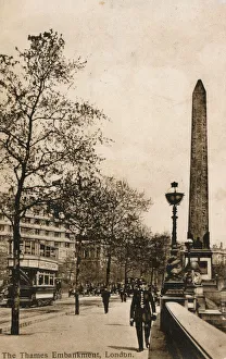 Cleopatras Collection: The Thames Embankment with Cleopatras Needle - London