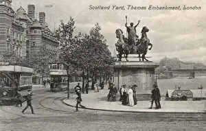 Oct15 Prints: Thames Embankment - Old Scotland Yard and Boudicca Statue