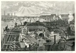Tube Prints: Thames Embankment Railway, construction 1870