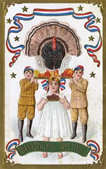 Squash Gallery: Thanksgiving Card - USA - Bringing in the Turkey