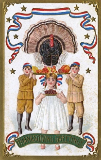 Squash Gallery: Thanksgiving Card - USA - Bringing in the Turkey
