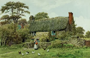 Hens Prints: Thatched cottage near Looe, Cornwall