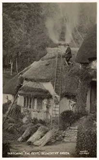 Thatching Prints: Thatching The Rest a cottage at Selworthy Green, Somerset