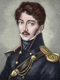 Theodor Prints: Theodor Korner (1791-1813). Engraving. Colored