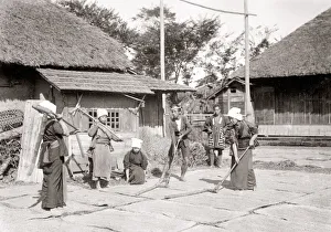 Theshing grain with flails, Japan, c. 1880 s