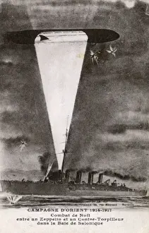 Spotlight Prints: Thessaloniki - French Destroyer illuminates Zeppelin LZ85