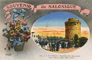 Biplane Prints: Thessaloniki, Greece - The White Tower and German Aircraft