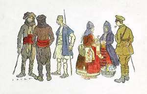Thesalonica Prints: Thessaloniki - Macedonian Peasants and British Soldier