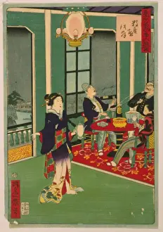 Tokyo Prints: Thirty-six amusements in Tokyo - foreigners at a sukiya (tea