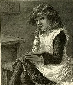 Images Dated 23rd December 2016: Thoughtful Victorian Schoolgirl with Slate
