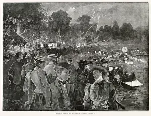Floats Prints: Many thousands gathered at the waterside at the River Thames in Richmond