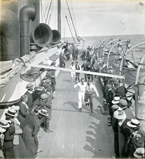 Legged Prints: Three-legged Race on Deck of Ship